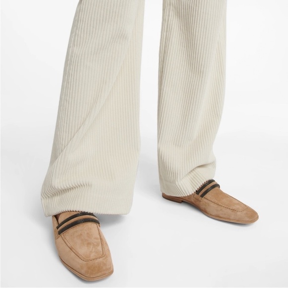 New Brunello Cucinelli Monili Embellished Suede Backless Mule Loafers Sz 38 US 8 - Picture 2 of 10